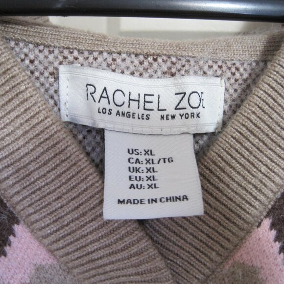 NWT Rachel Zoe Tan and Pink V-Neck hooded Sweater sz XL - Picture 5 of 6
